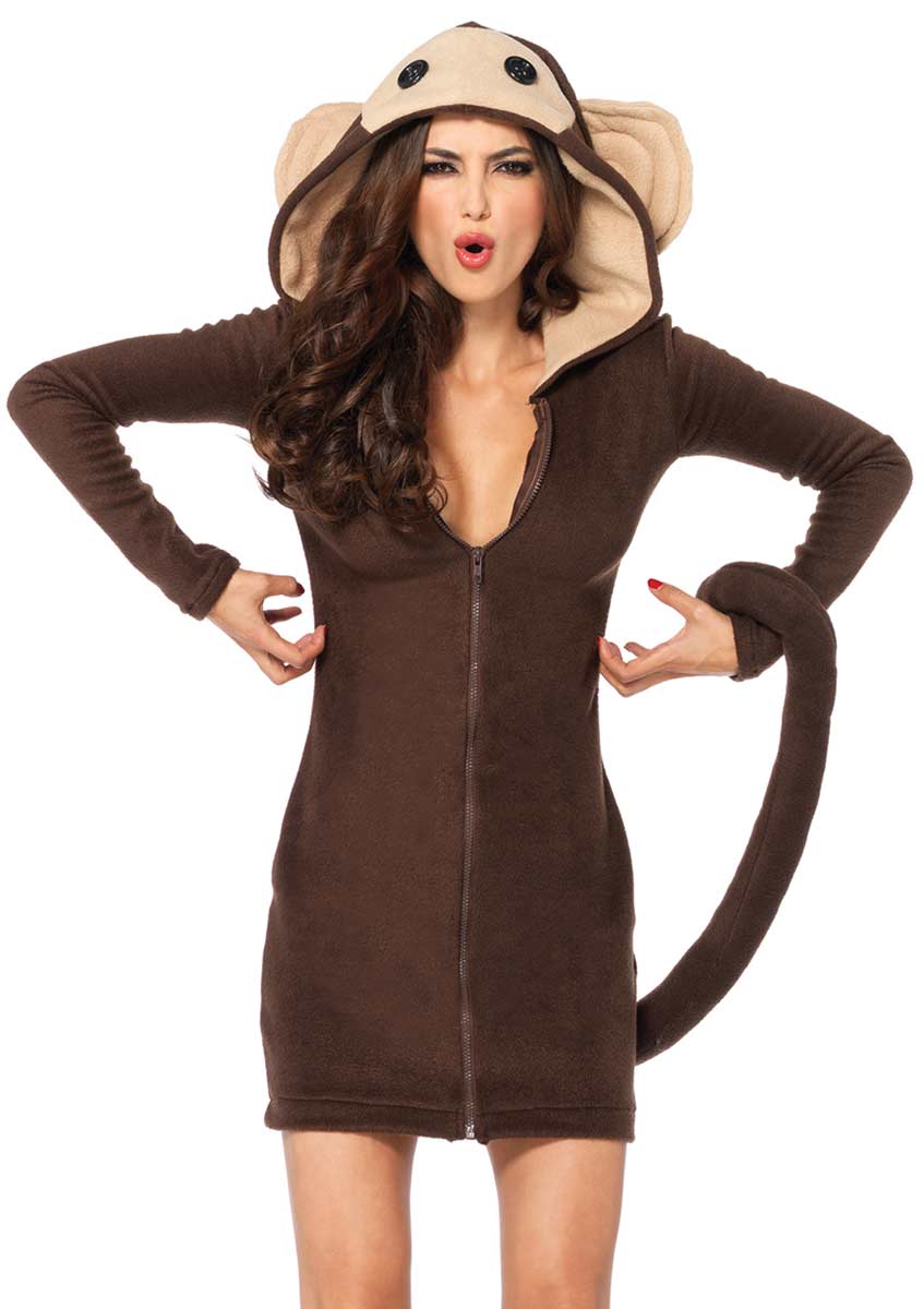 Leg Avenue Cozy Monkey Dress With Attached Tail And Funny Face Hood In