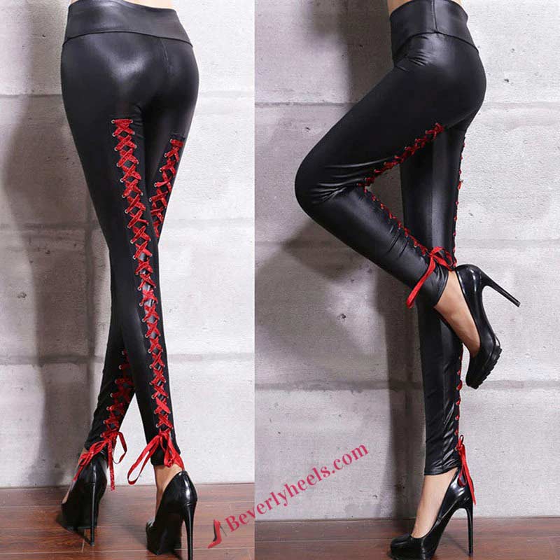 Lib Sexy Red Lace-Up Lady Biker Leggings in Black in Tops, Blouses ...