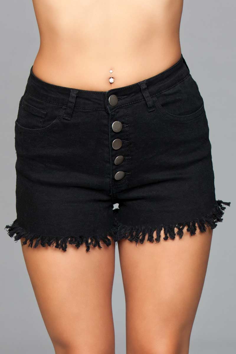 BeWicked J9BK Fringed Button Up Shorts - Black in Shorts and Skirts ...