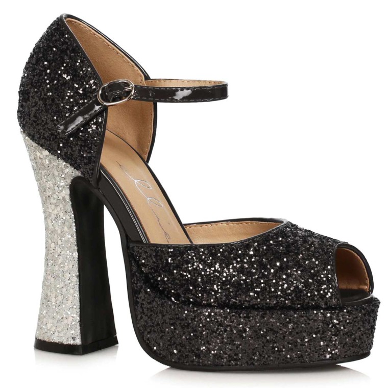 Custom Made Glitter High Heels. Black Glitter Heels. Closed Toe Heels.  Short Heels. Tall Heels - Etsy