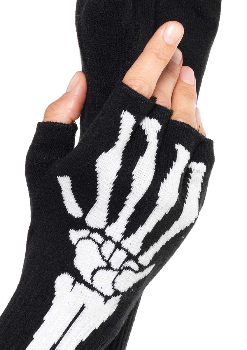 Skeleteen Fingerless Faux Leather Gloves