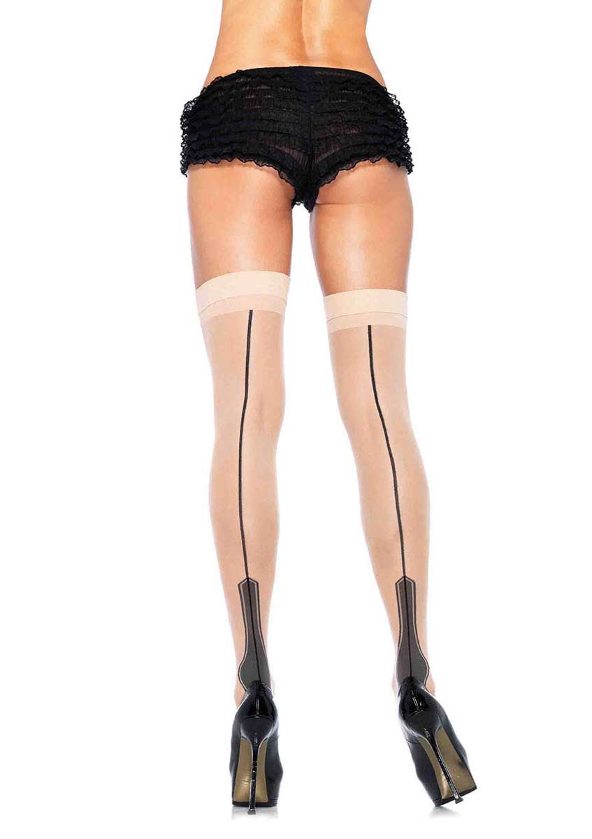 Leg Avenue Sheer Stockings With Contrast Havana Heel Backseam In