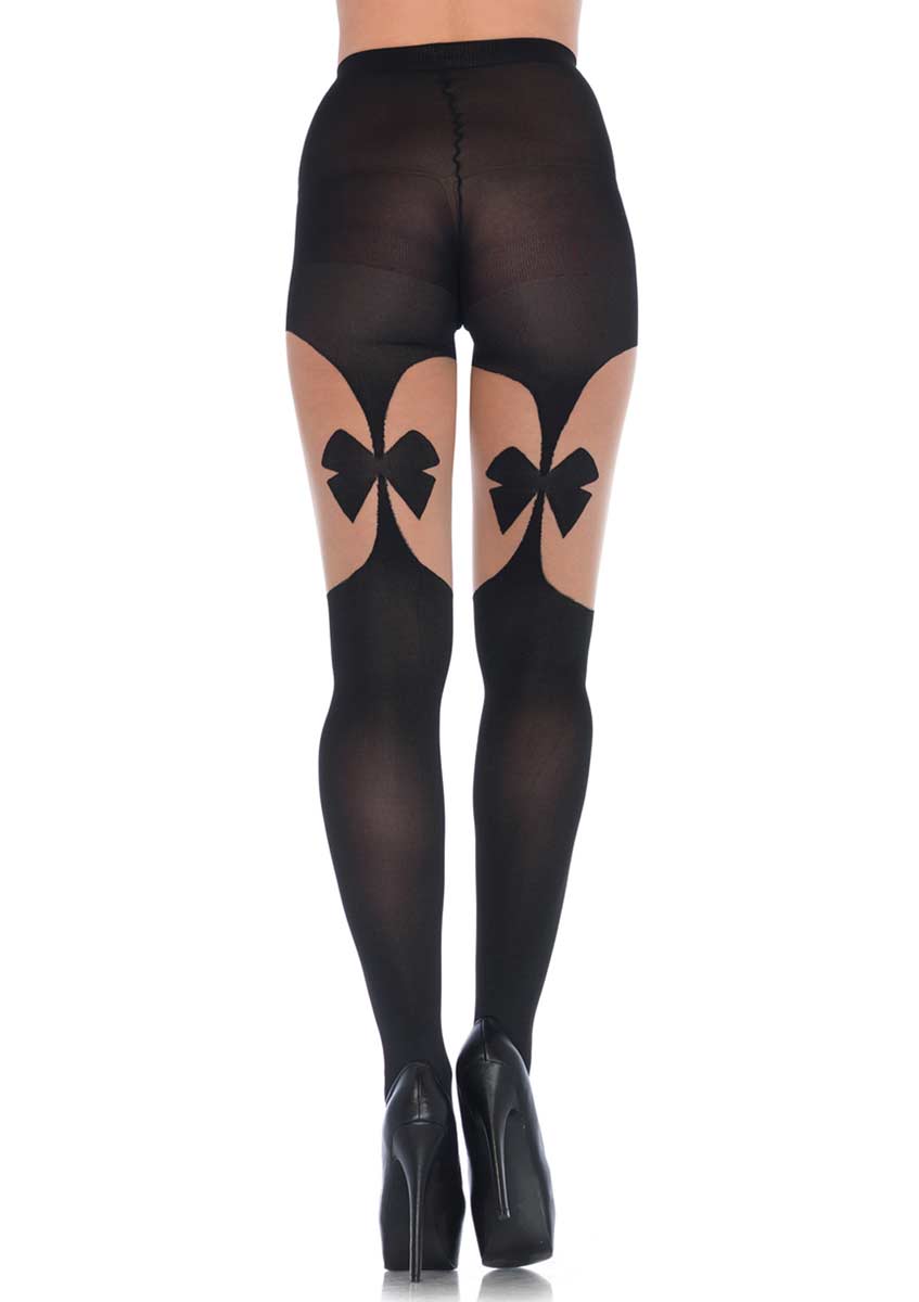 Leg Avenue Opaque Illusion Garterbelt Tights With Front And Back Bow In Belts Buckles