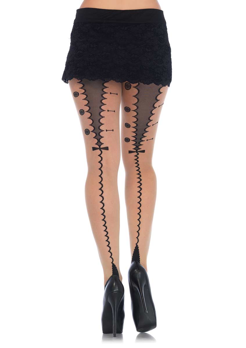 Leg Avenue Sheer Cuban Heel Tights With Tuxedo Button Hole Backseam In