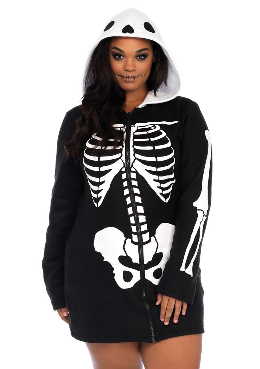 Leg Avenue Cozy Skeleton,features Zipper Front Fleece Bone Dress With ...