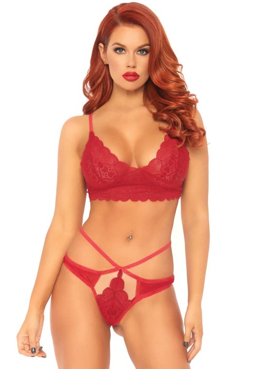 Leg Avenue 81578 2 Pc Sweetheart Lace Bralette And Matching Strappy Cut Out G  String in Lingerie, Bras, Panties, Teddies, Thongs, Lifts and Body Shapers  - $45.99