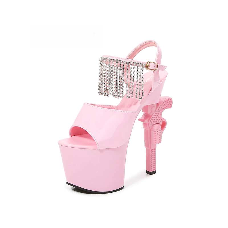 Lib Revolver Gun Heel Peep Toe Platform Rinestones Crystal Decorated ...