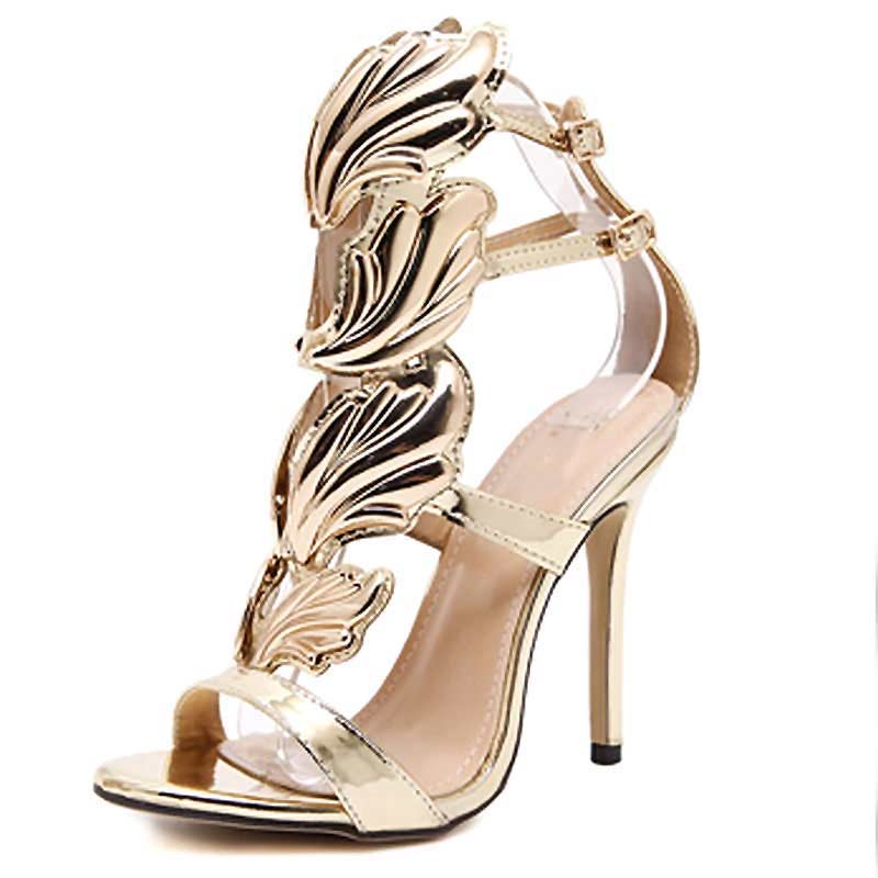Lib Leather Ankle Strap Golden Wings Party Shoes Round Toe - Gold in ...