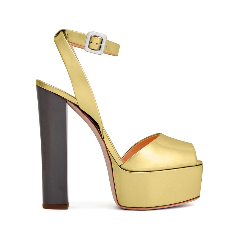 Lib Peep Toe Platforms Ankle Buckle Straps Chunky Heels Pumps Sandals Gold In Sexy Heels 