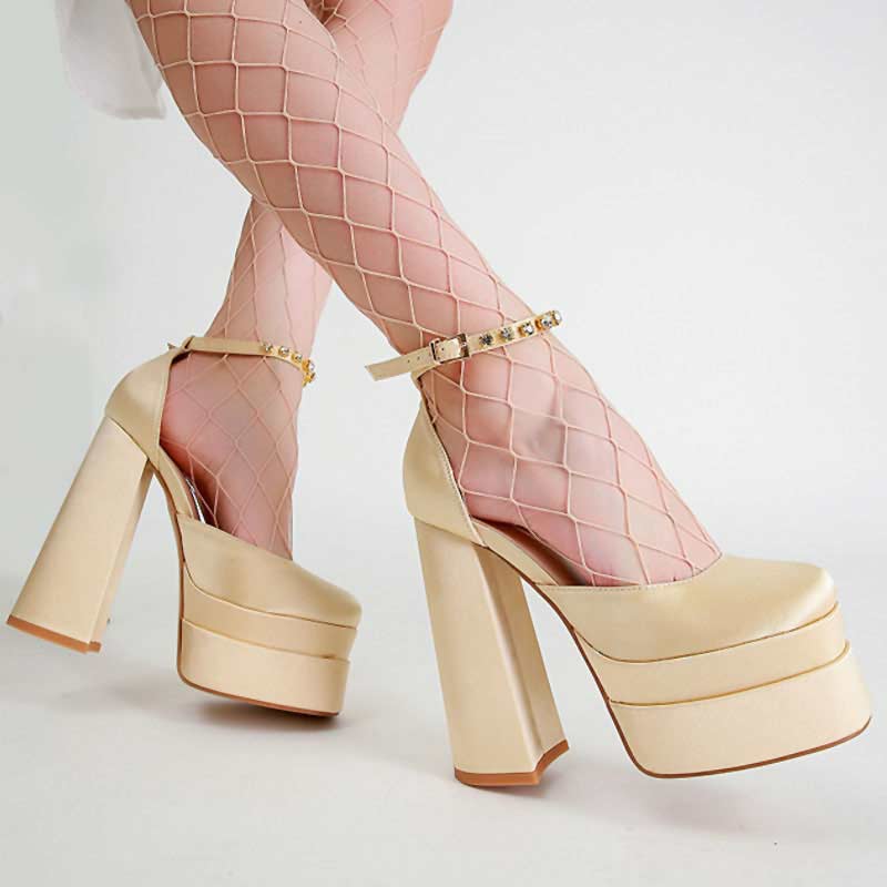 Beige chunky cheap heels