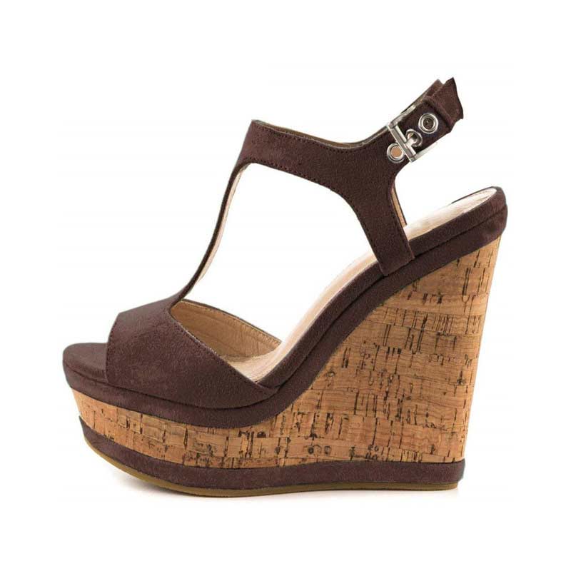 Lib Peep Toe Platforms Ankle Buckle T Straps Wedges Sandals Brown In Sexy Heels And Platforms 2350