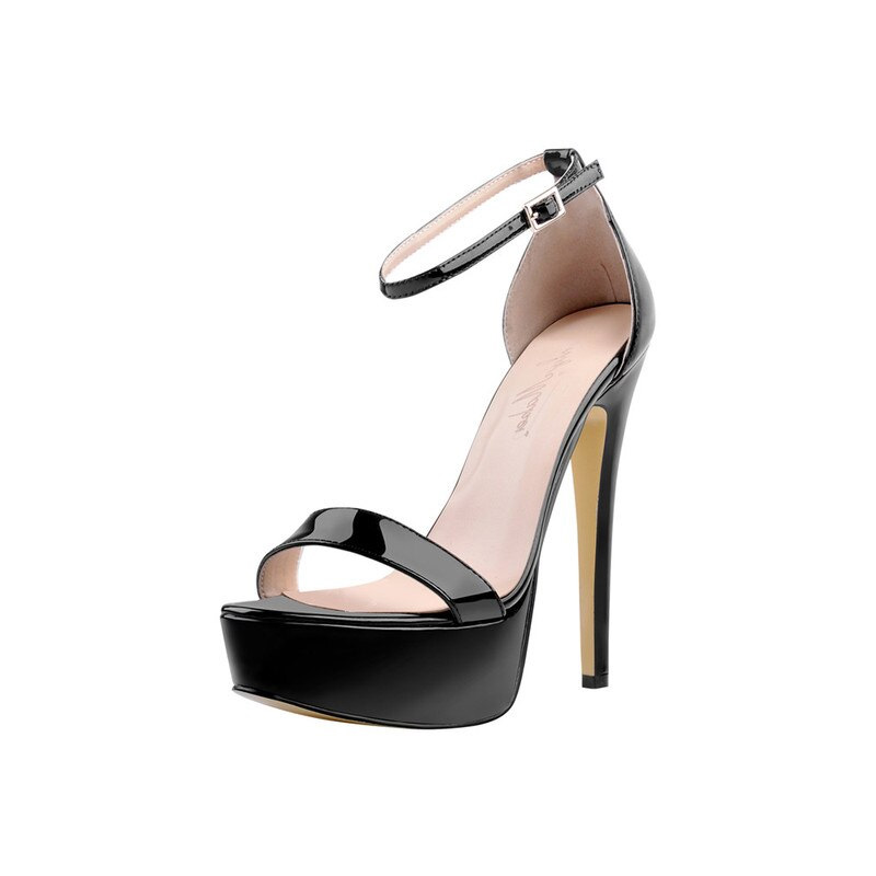 Maken Peep Toe Stiletto Heels Platforms Ankle Buckle Straps Pumps Black In Sexy Heels 