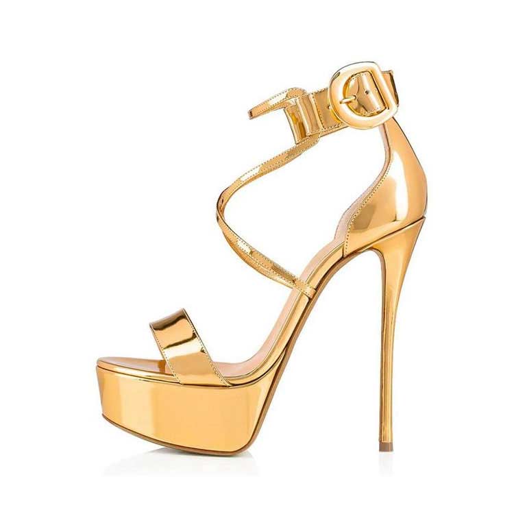 Gold peep outlet toe platform heels