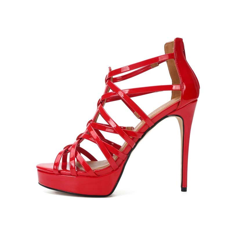 Emma Jones Stiletto Heels Ankle Straps Fretwork Patent Back Zipper ...