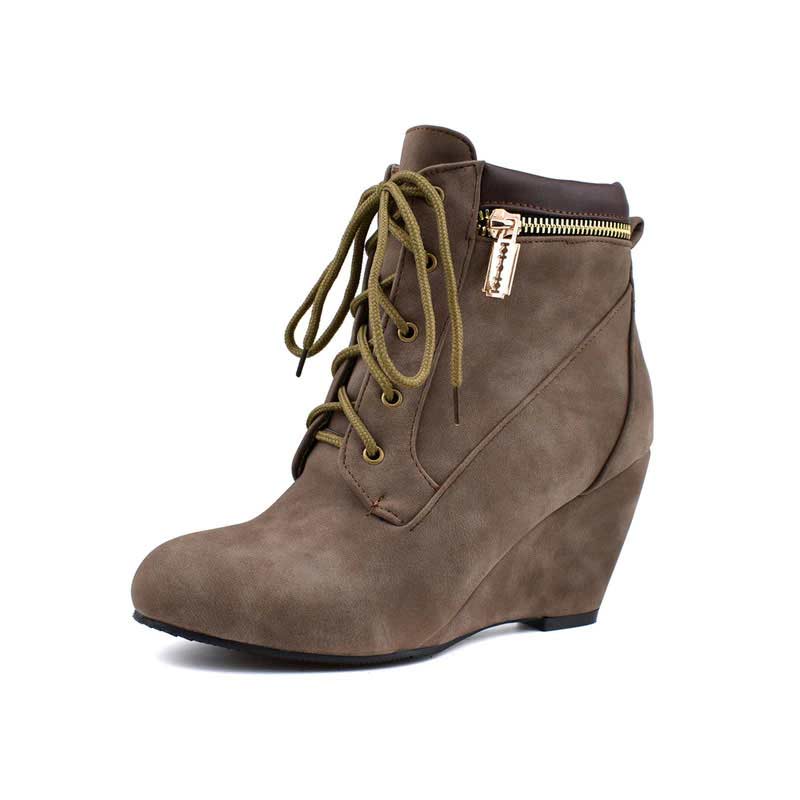 Emma Jones Round Toe Wedges Lace Up Suede Winter Boots - Auburn in Sexy ...