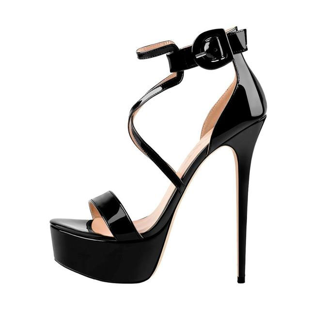 Maken Peep Toe Stiletto Heels Ankle Buckle Straps Back Zipper Platforms ...