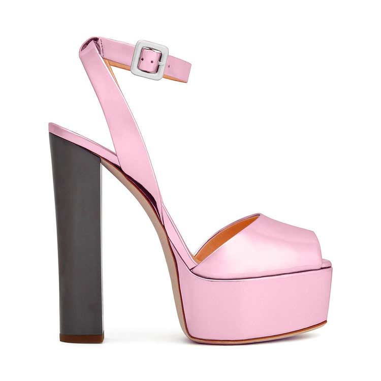 Light Pink Patent Leather Peep Toe Platform Heels