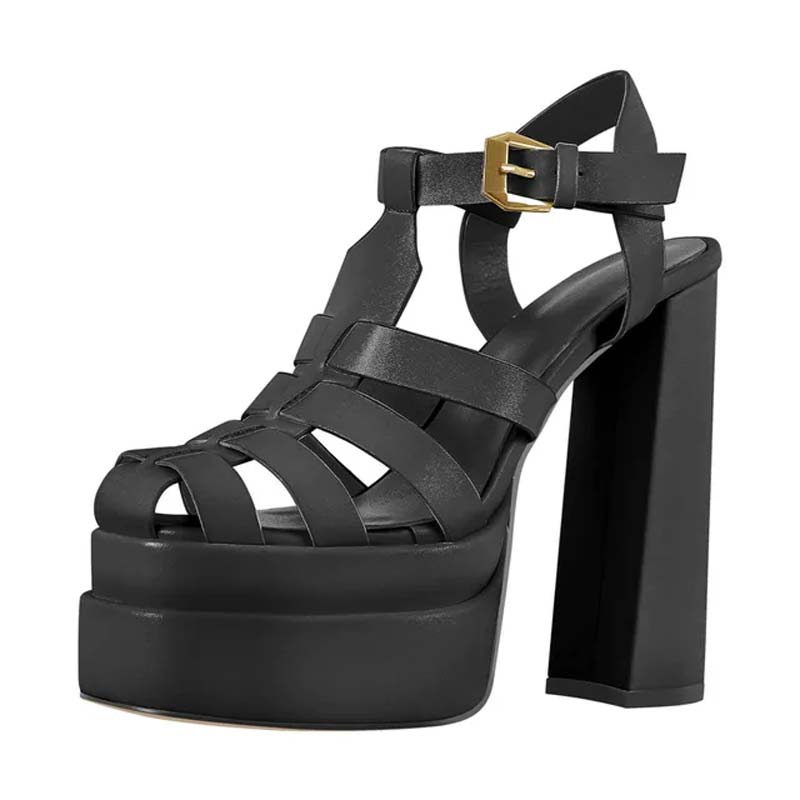 Maken Peep Toe Hollow Out Strappy Platforms Chunky Heels Summer Sandals ...