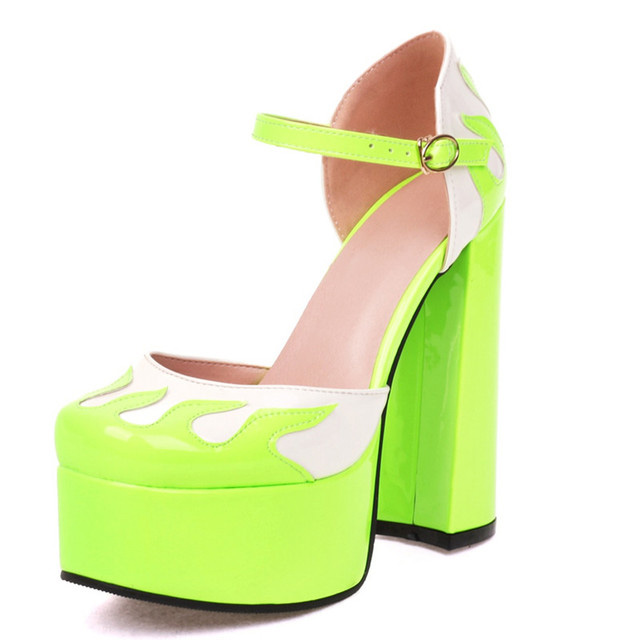 Vivid Neon Yellow Lycra Strappy Lace Up Heels