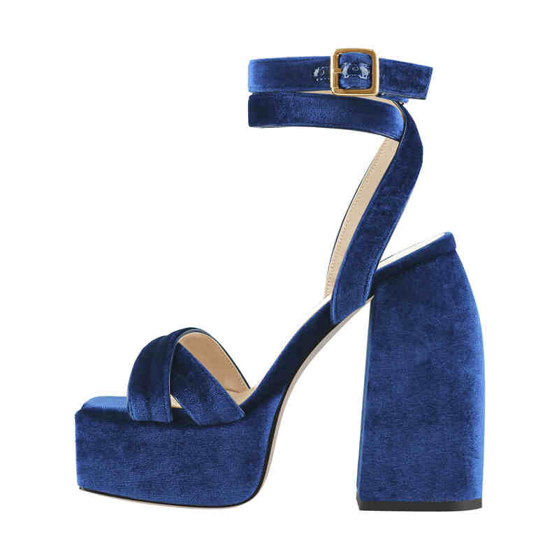 Maken Square Open Toe Chunky Heels Ankle Buckle Straps Platforms ...