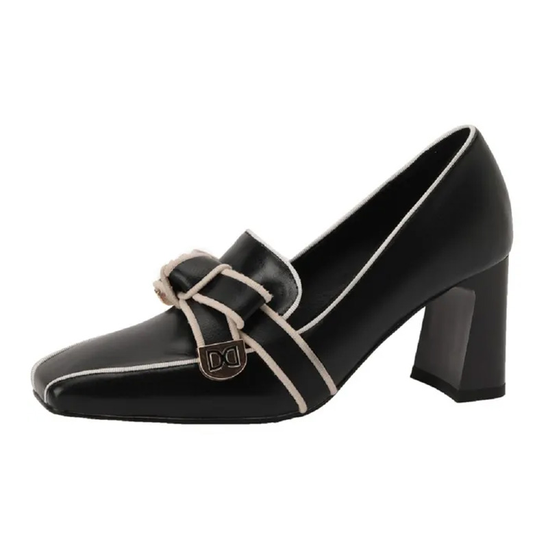 Emma Jones Square Toe Chunky Heels Slingback French Retro Pumps Black