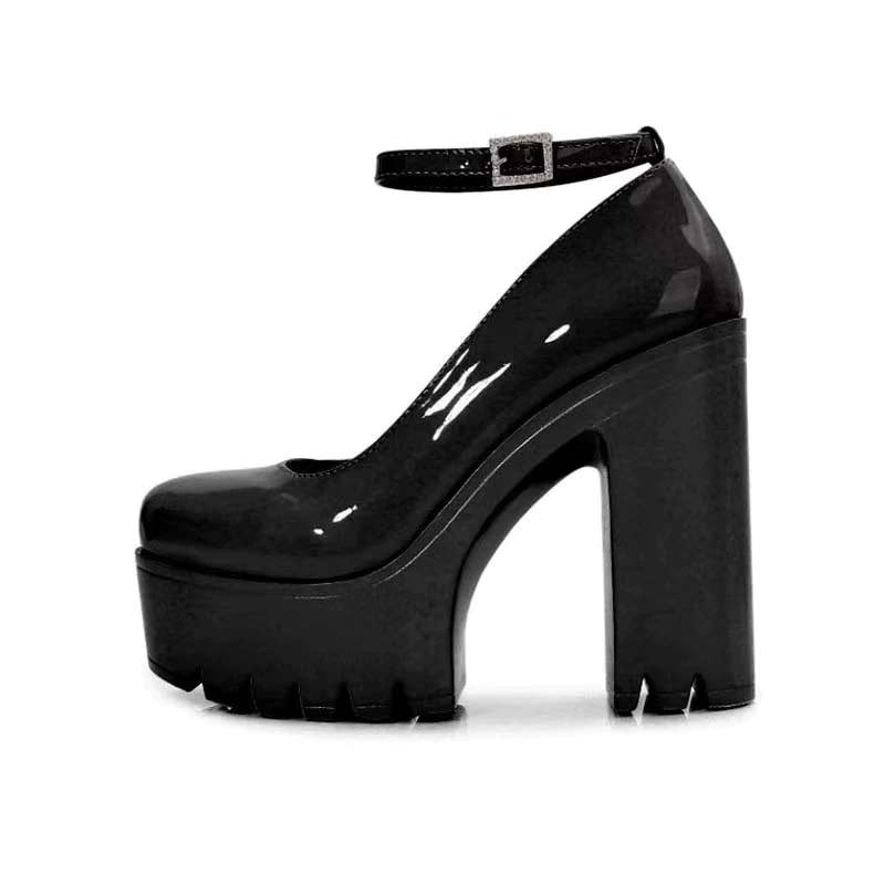 Lib Round Toe Chunky Heels Ankle Buckle Straps Platforms Sandals Black In Sexy Heels 4630