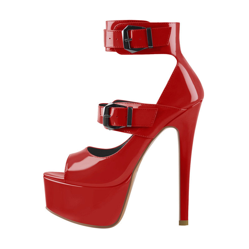 Maken Peep Toe Stiletto Heels Ankle Buckle Straps Platforms Sandals ...