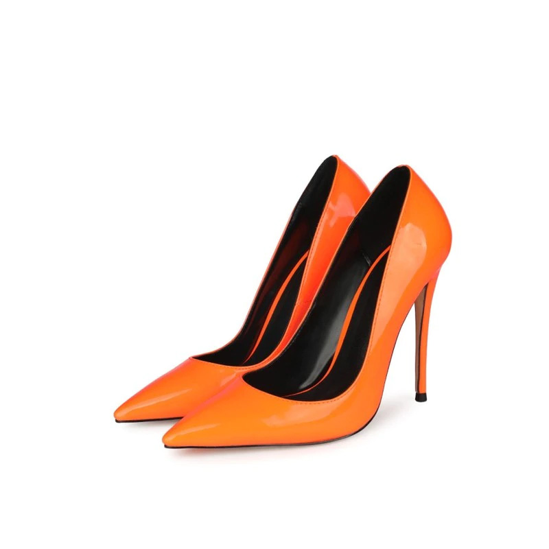 Emma Jones Pointed Toe Stiletto Heels Patent Pumps - Orange in Sexy ...