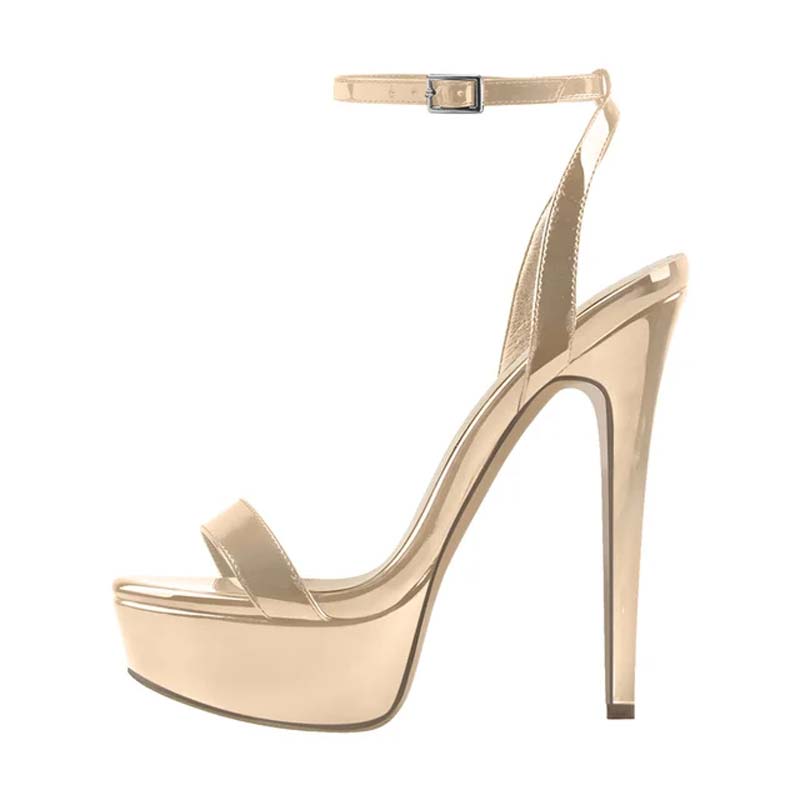 Maken Peep Toe Ankle Buckle Slingback Stiletto Sandals Gold Patent In Sexy Heels And Platforms 