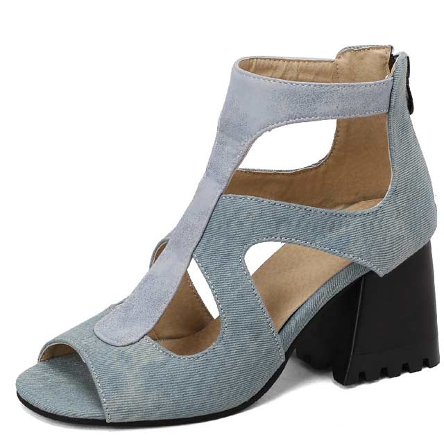 Grey Ankle Strap Heel Sandals For Women
