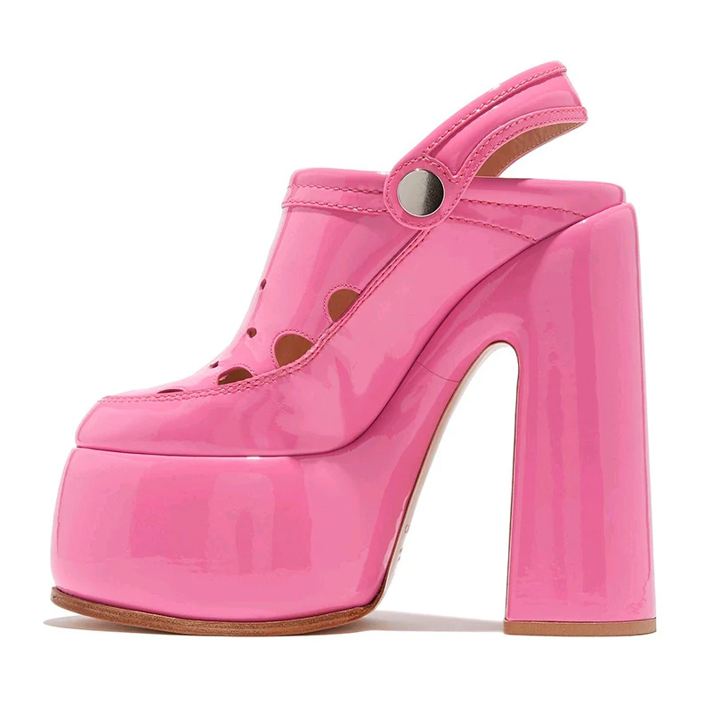 Lib Chunky Heels Round Toe Slingback Platforms Pumps Sandals Pink In Sexy Heels And Platforms 3907