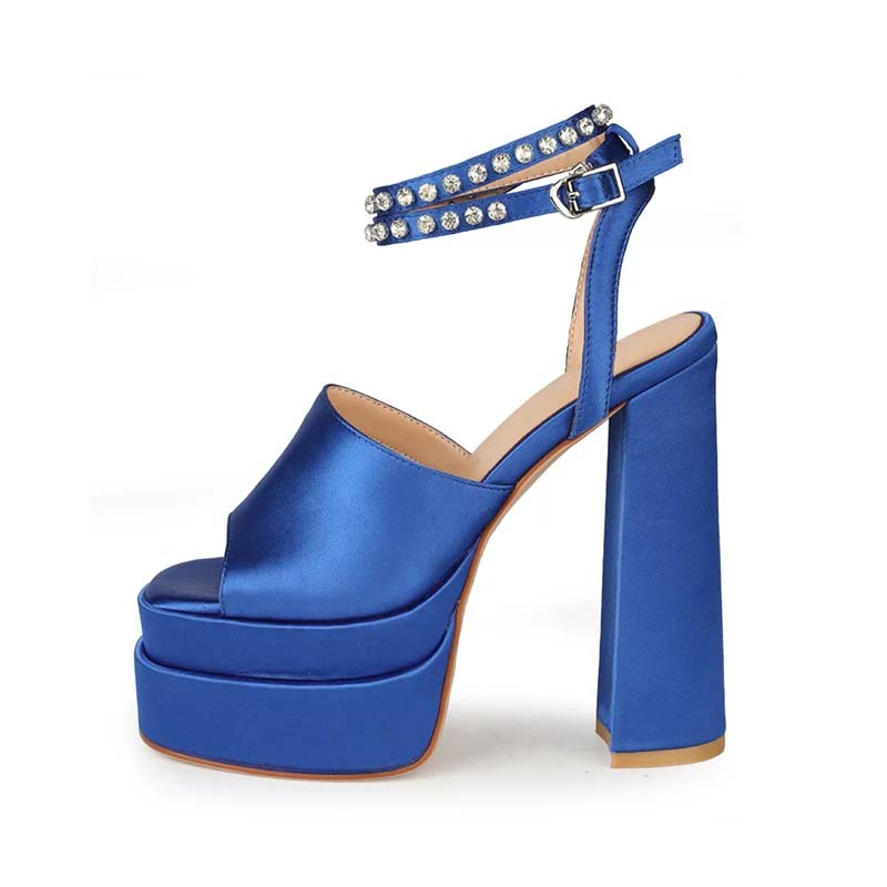 Lib Peep Toe Chunky Heels Ankle Buckle Rhinestones Straps Platforms ...