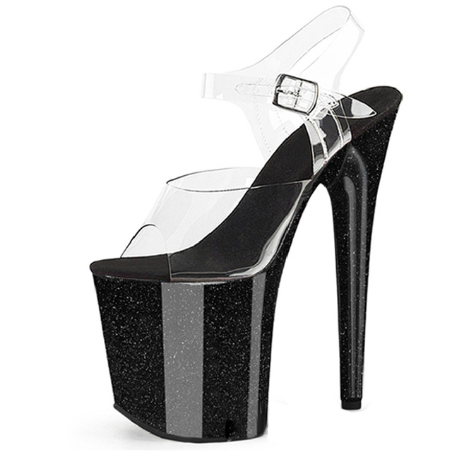 Black Transparent Crystal High Heel Women's Sandals