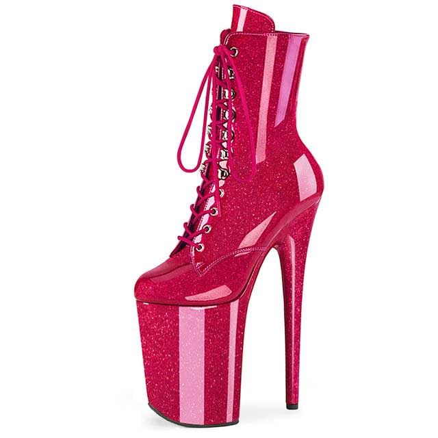 Hot pink PU upper and lining, lace boots for pole dancin.Shipping