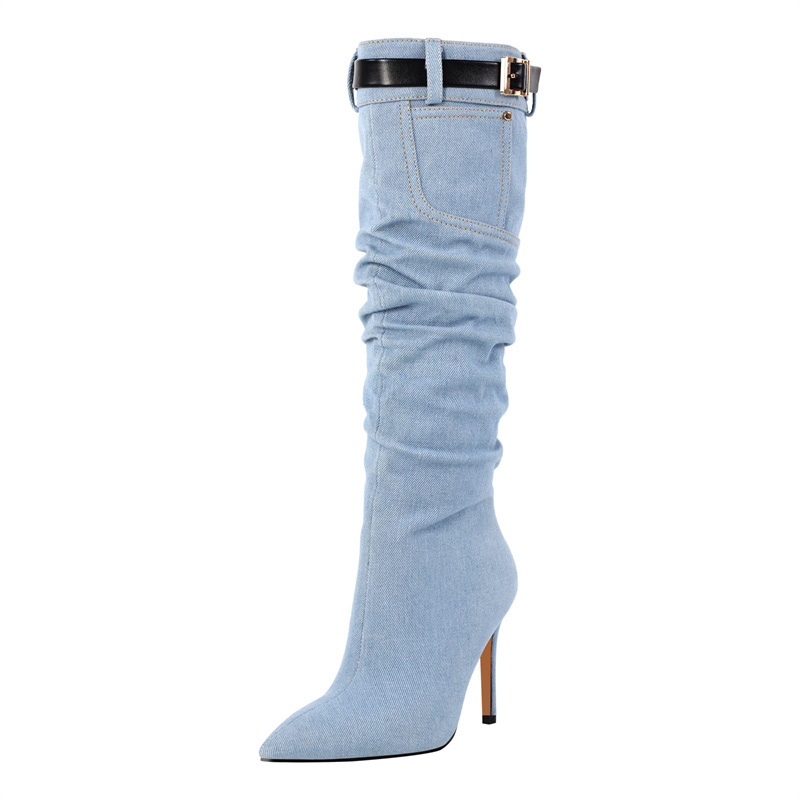 Light blue knee deals high boots