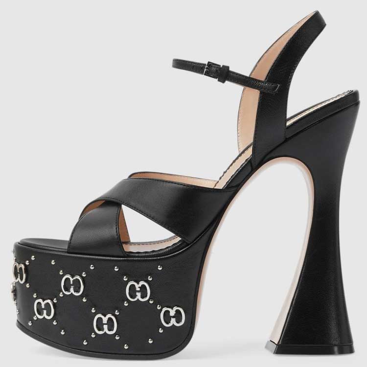 Emma Jones Peep Toe Cross Straps Platforms Rhinestones Ankle Buckle Straps Chunky Heels Sandals 9381