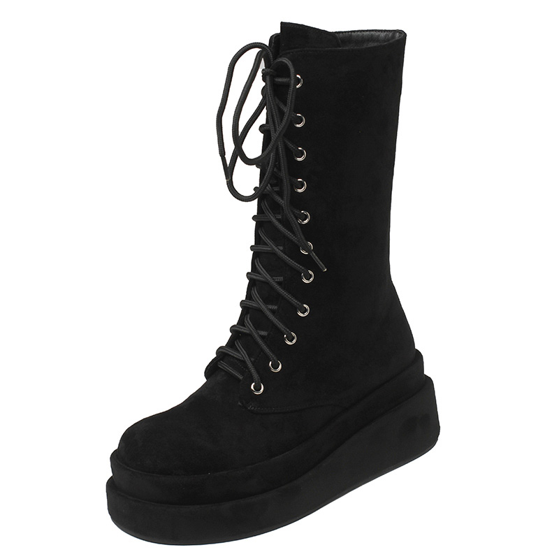 Lib Round Toe Side Zipper Platforms Ankle Highs Lace Up Autumn Winter