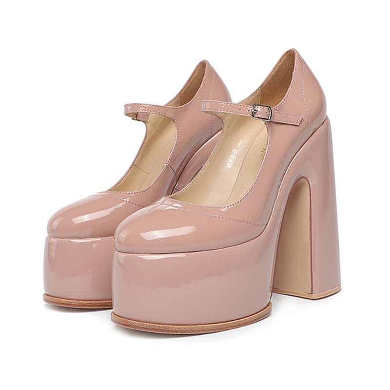 Emma Jones Round Toe High Platforms Chunky Heels Mary Janes Pumps Pink Patent In Sexy Heels 4853