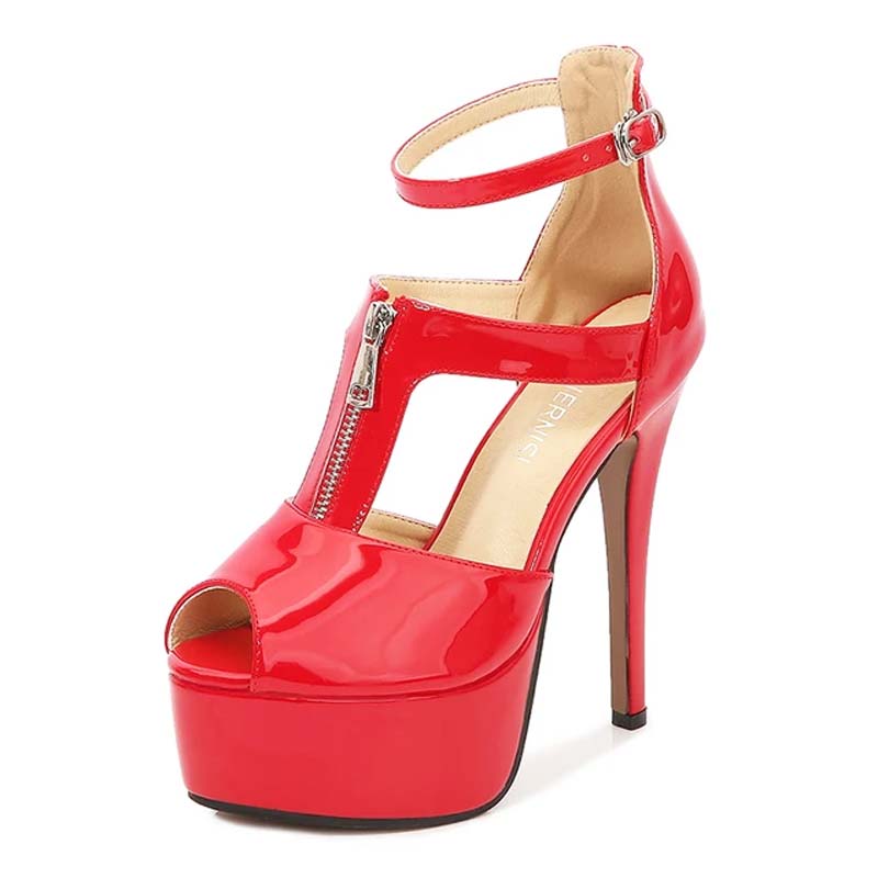 Lib Peep Toe Stiletto Heels Ankle Buckle Zipper T Straps Platforms ...