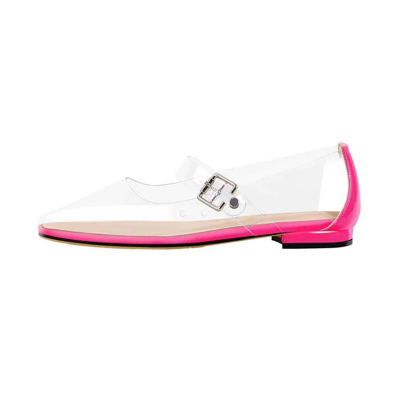 Maken Square Toe Transparent Clear Mary Janes Flats Loafers - Pink PVC ...