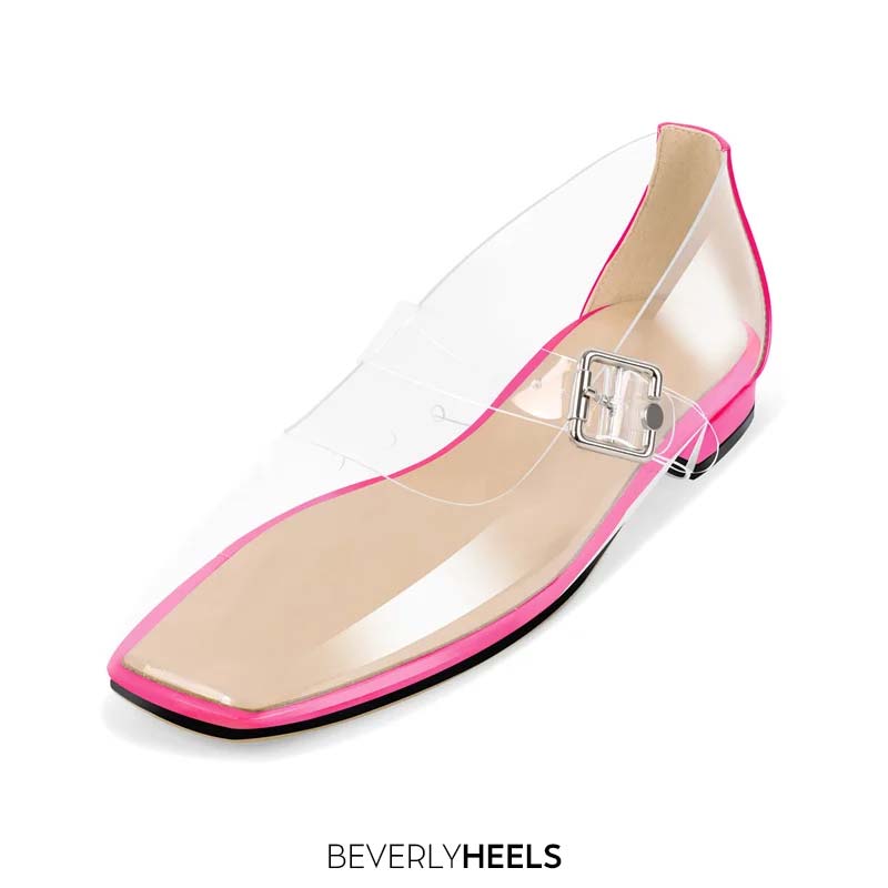 Maken Square Toe Transparent Clear Mary Janes Flats Loafers - Pink PVC ...