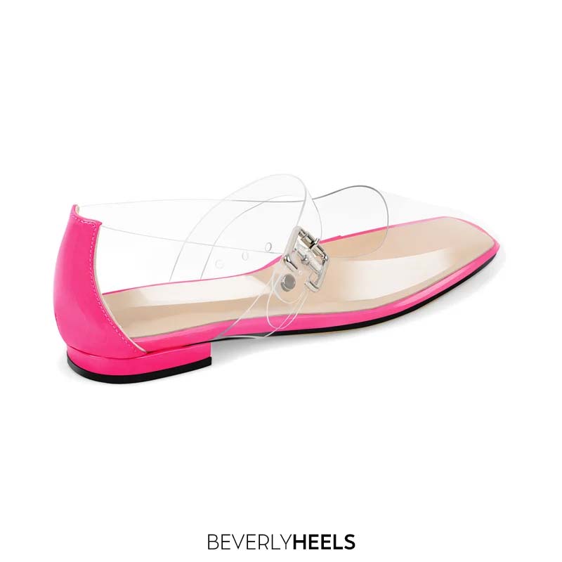 Maken Square Toe Transparent Clear Mary Janes Flats Loafers - Pink PVC ...