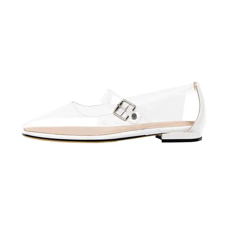 Maken Square Toe Transparent Clear Mary Janes Flats Loafers - White PVC ...