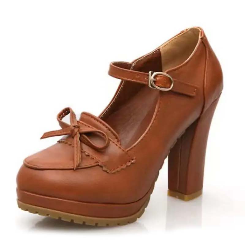 Lib Round Toe Cuban Heels Mary Janes Platforms Bowknot Oxford Loafer ...