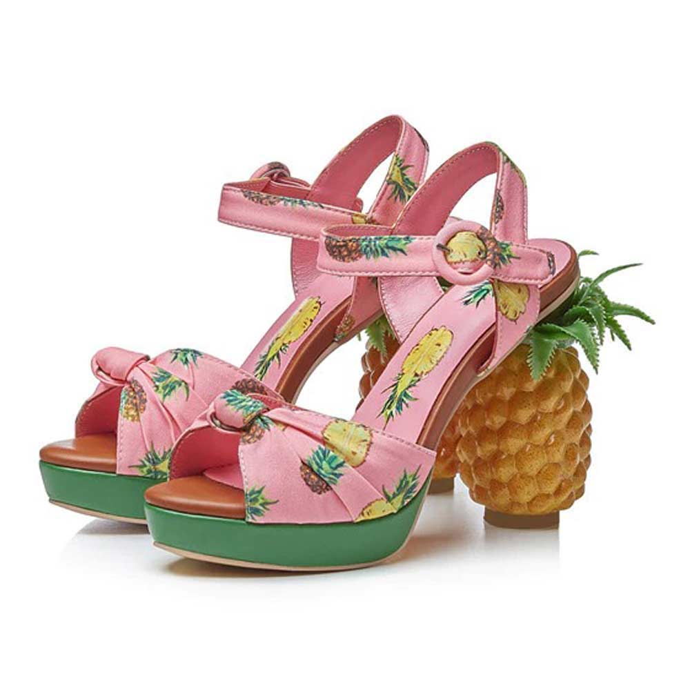 Lib Pineapple Platform Fruit Print Sandals with Leather Buckle Ankle ...