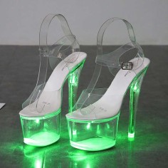 Light Up Italian Heels Peep Toe Ankle Strap Glowing Platform 6 inch Heel Sandals - Light Green