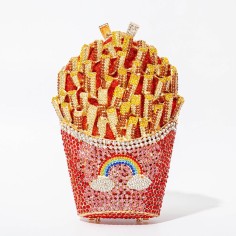 French Fries Chips Shaped Rainbow Rhinestones Mini Clutch Party Purses - Green