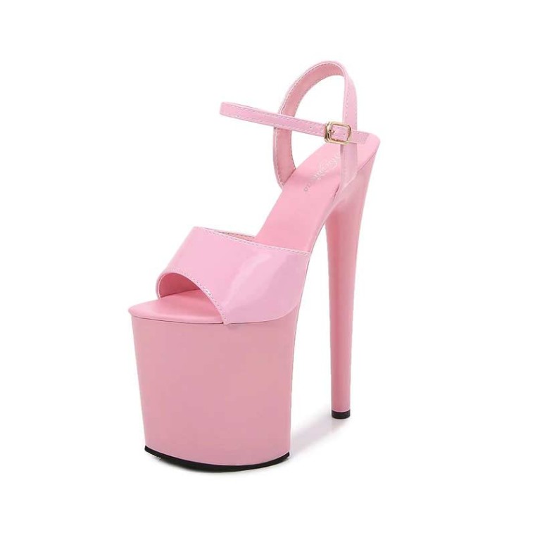 Lib 8 Inch Super Heels Peep Toe Ankle Strap Patent Platform