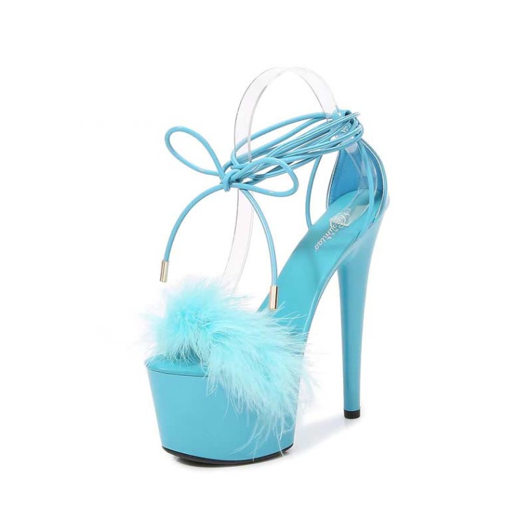 Blue fluffy clearance heels