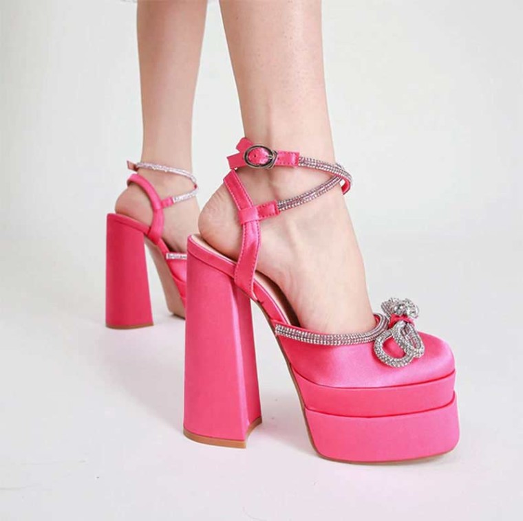Peep Toe Ankle Buckle Straps Platforms Wedges Sandals - Hot Pink by Maken